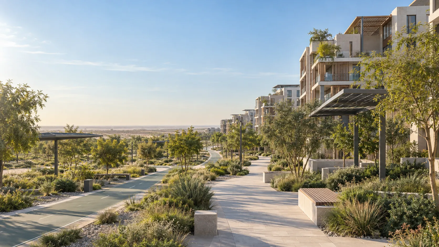 Dubai South tágas, kortárs városrésze, illusztráció