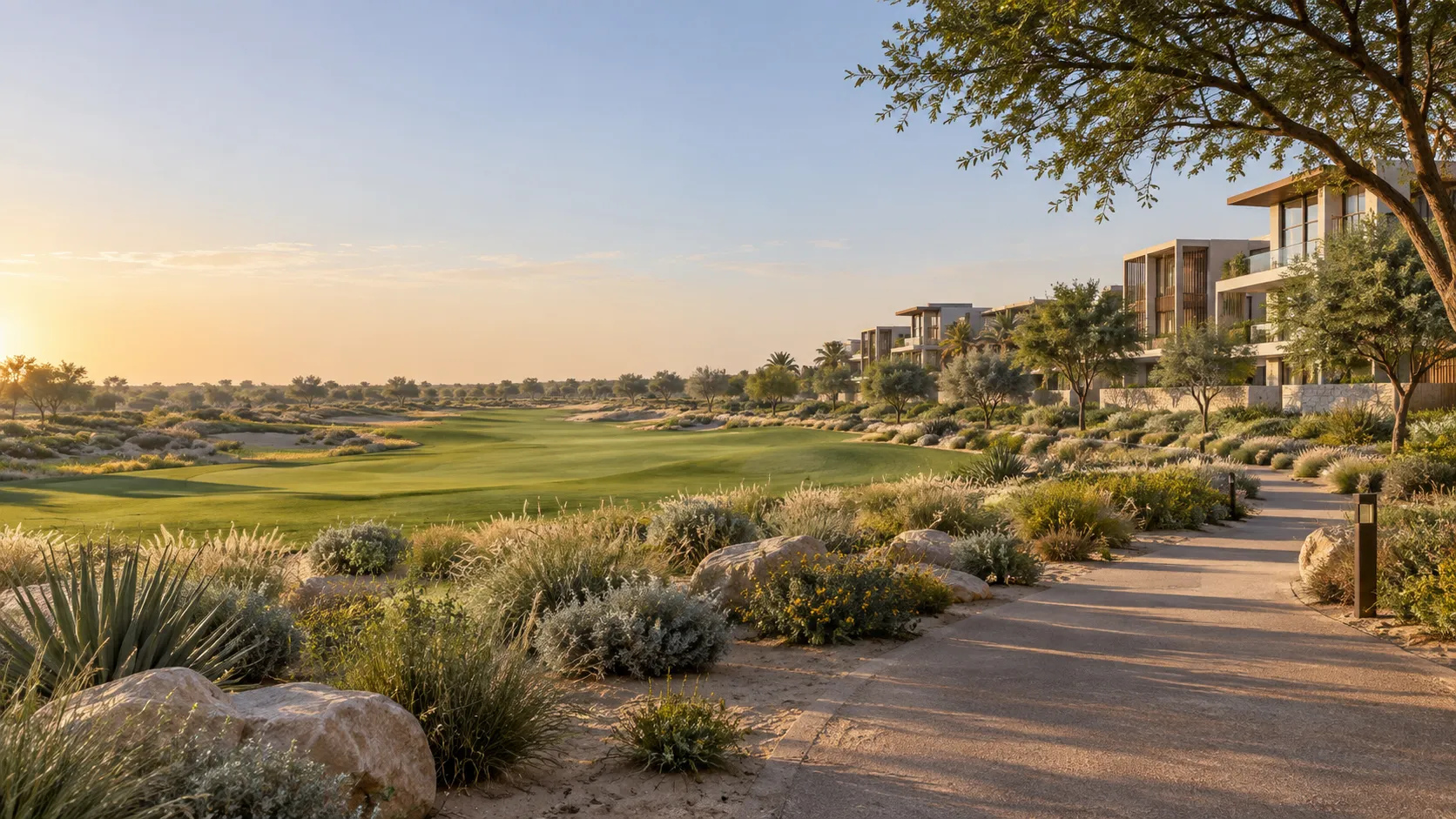 Emaar South zöld környezete a golfpálya közelében, illusztráció