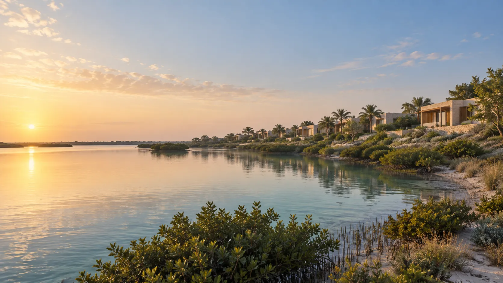 Umm Al Quwain csendes, lagúnás és tengerparti hangulata, illusztráció