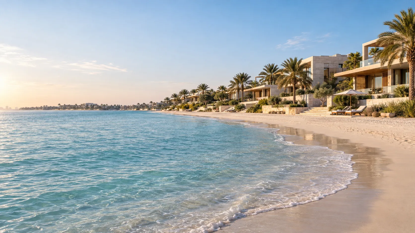 Palm Jumeirah tengerparti környezete, mesterséges intelligenciával készült illusztráció
