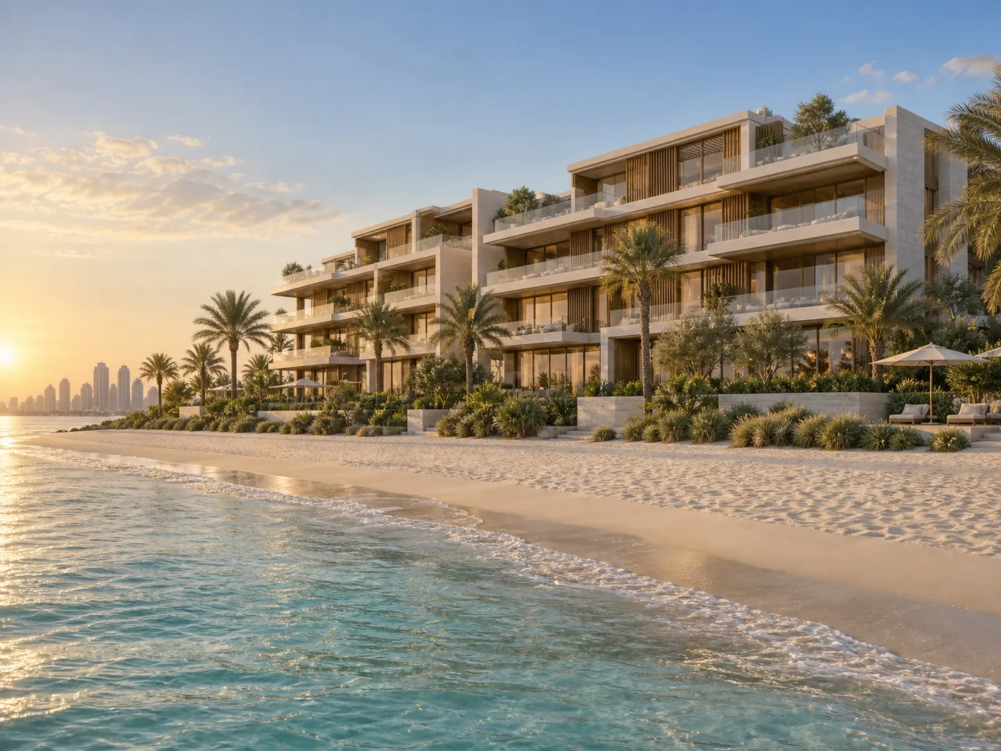 Tengerparti lakás Palm Jumeirah területén, mesterséges intelligenciával készült illusztráció